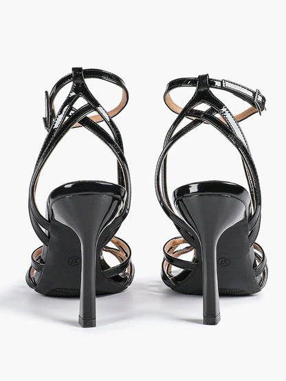 Leather Stiletto Heels for Women Open Pointed Toe Cross Ankle Strap Sandals for Wedding Party YISHIFAN