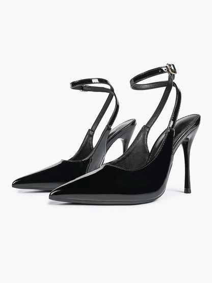 Women's Leather Pointed Toe Closed Toe Ankle Strap Heels Dress Shoes for Wedding Party Office YISHIFAN