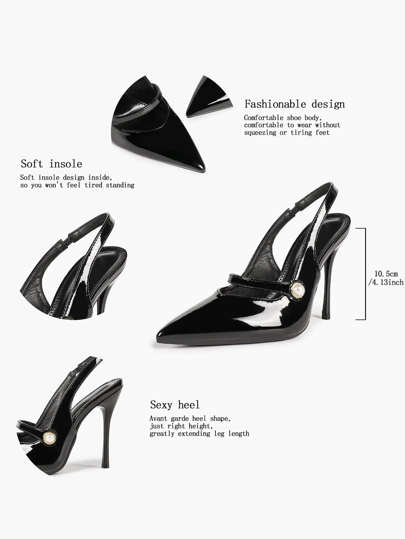 Women's Pointed Toe Slingback Stiletto Pumps Mary Jane High Heels with Pearl Accent YISHIFAN