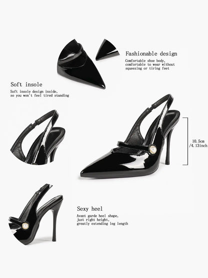 Women's Pointed Toe Slingback Stiletto Pumps Mary Jane High Heels with Pearl Accent YISHIFAN