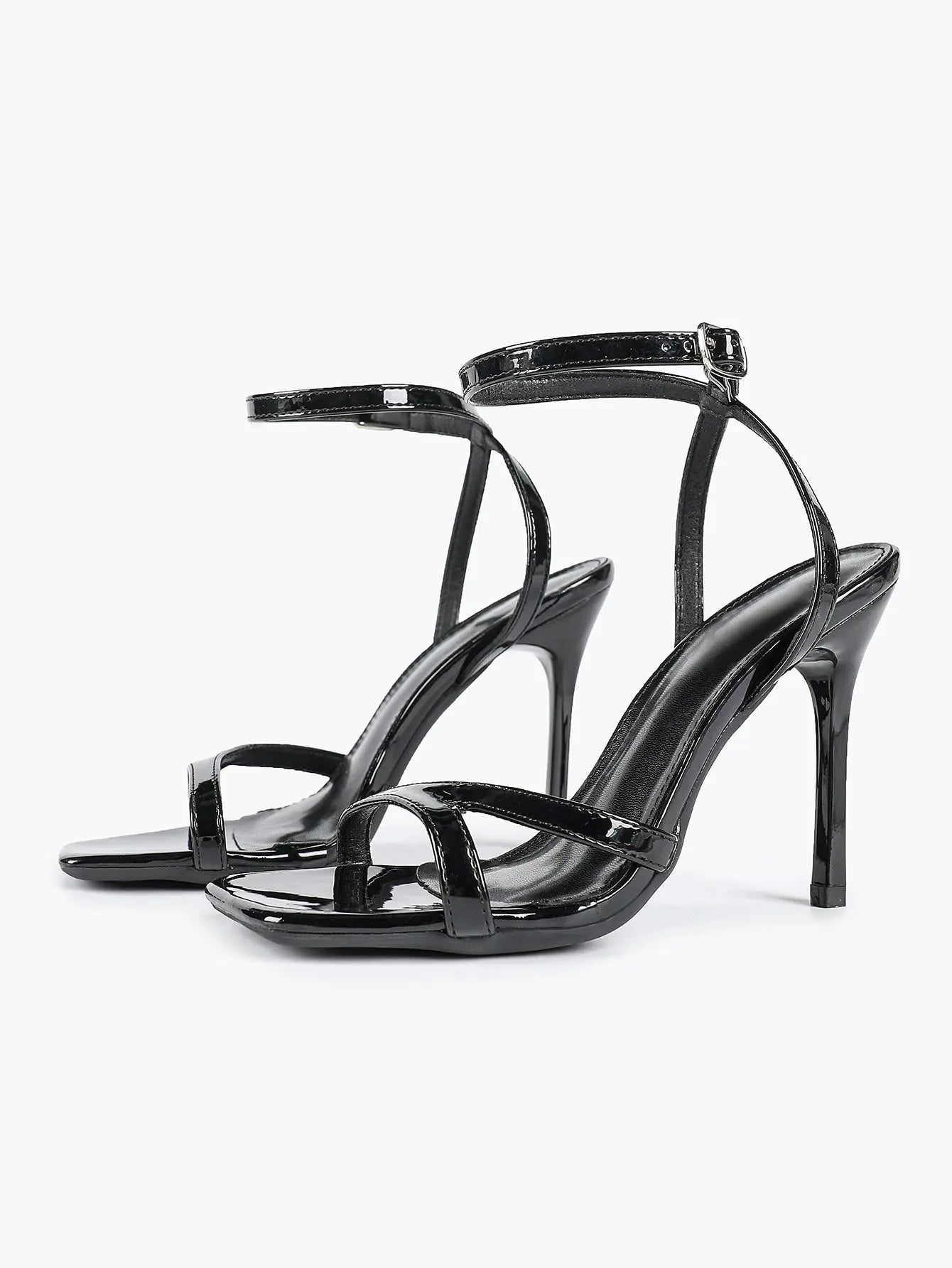Women's Leather Adjustable Ankle Strap Stiletto Heels High Heels 4.13 Inch Heel Open Square Toe Sandals YISHIFAN