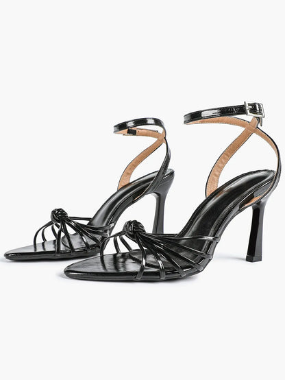 Women's Black Stiletto Heels 3.54 Inch Crisscross Strap Sandals Wedding Party Evening Dress Shoes YISHIFAN