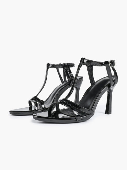 Women's Metallic Gold T-Strap Multi-Strap Stiletto Sandals Stiletto Heel for Party Office Shoes YISHIFAN