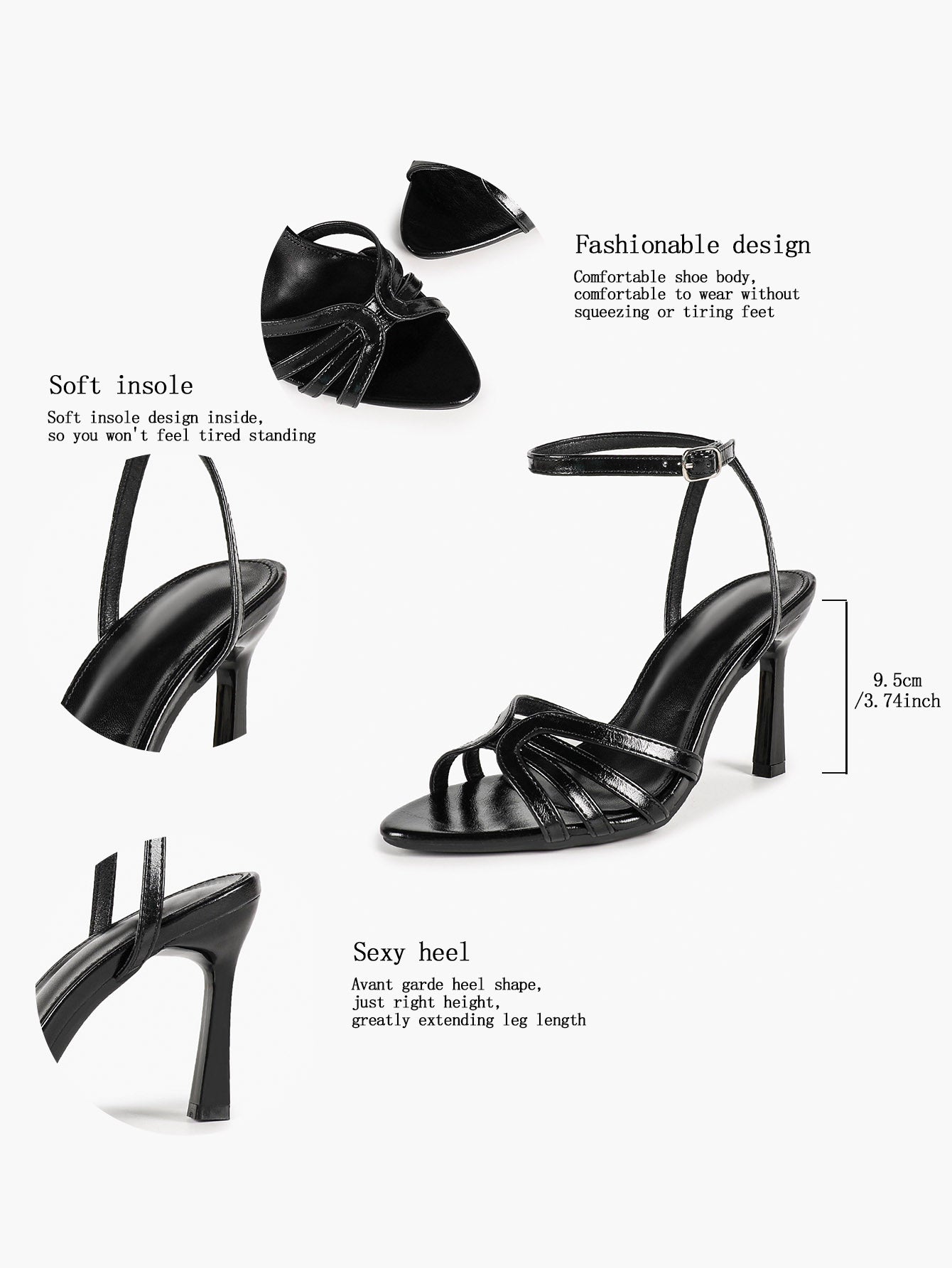 Women's Black Patent Knotted Strap Ankle Strap Block Heels Open Toe Dress Shoes