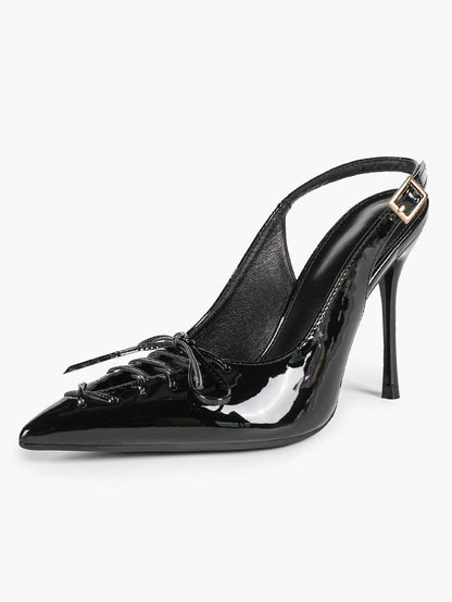 Cognac Lace-Up Oxford Pumps | 10.5cm Stiletto Heel, Chain Ankle Strap YISHIFAN
