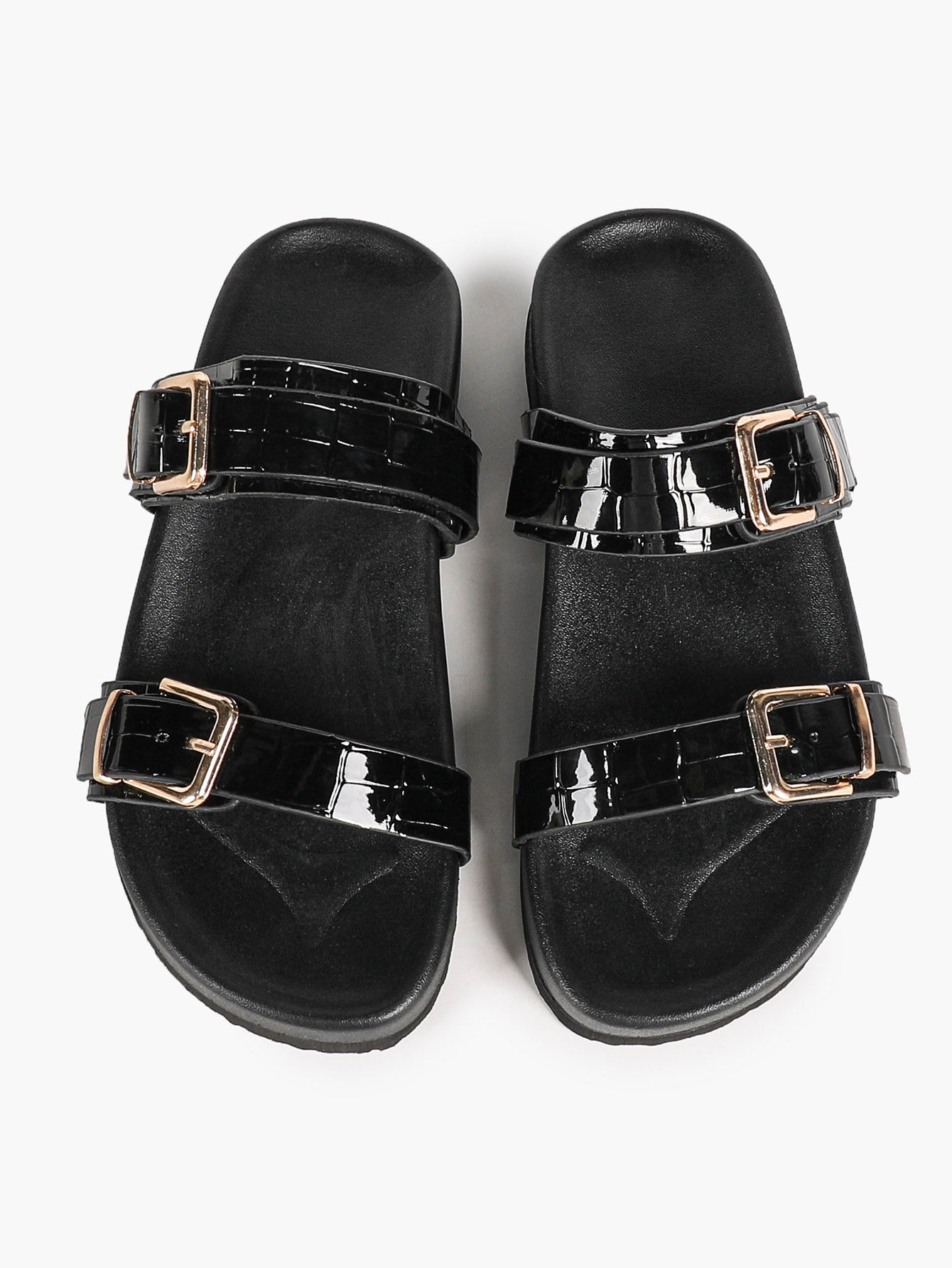 White Double-Buckle Platform Slide Sandals with Gold-Tone Hardware