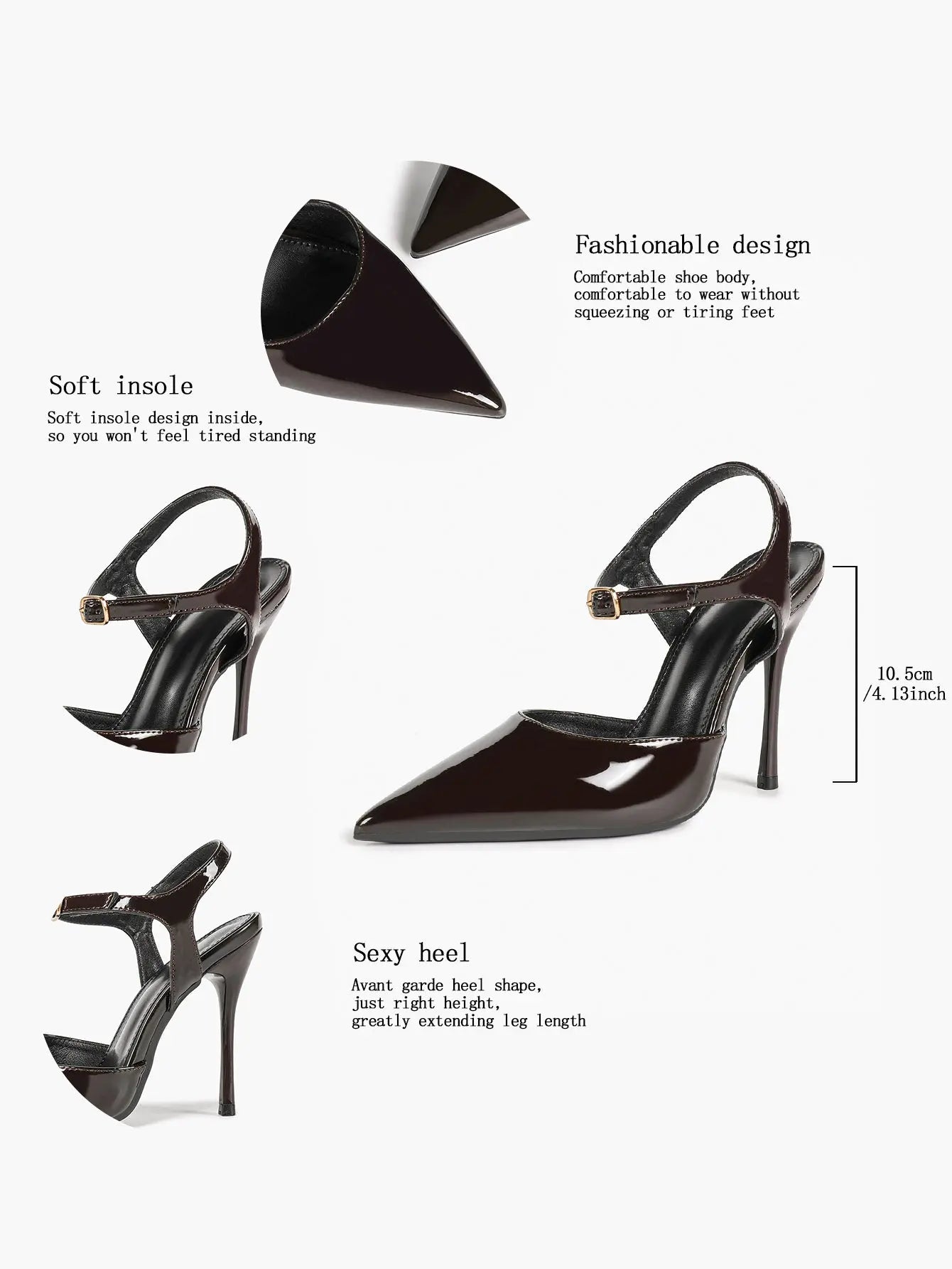 Women's Patent D'Orsay Pumps 10.5cm Stiletto Ankle-Strap Pointed Heels YISHIFAN