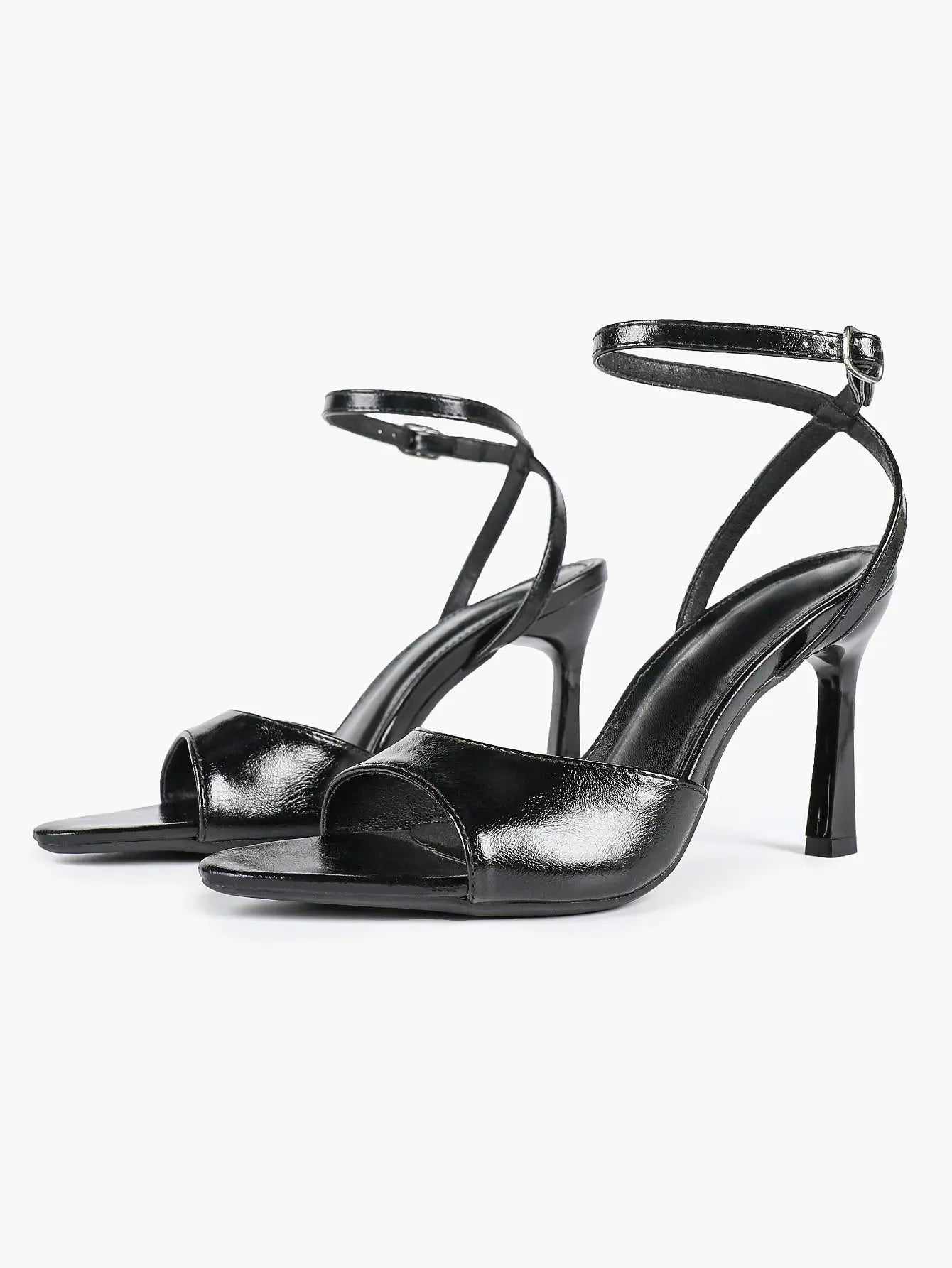 Women's Metallic Gloss Opened Pointed Toe Ankle Strap Stiletto Sandals Avant-Garde Heel for Party Casual YISHIFAN