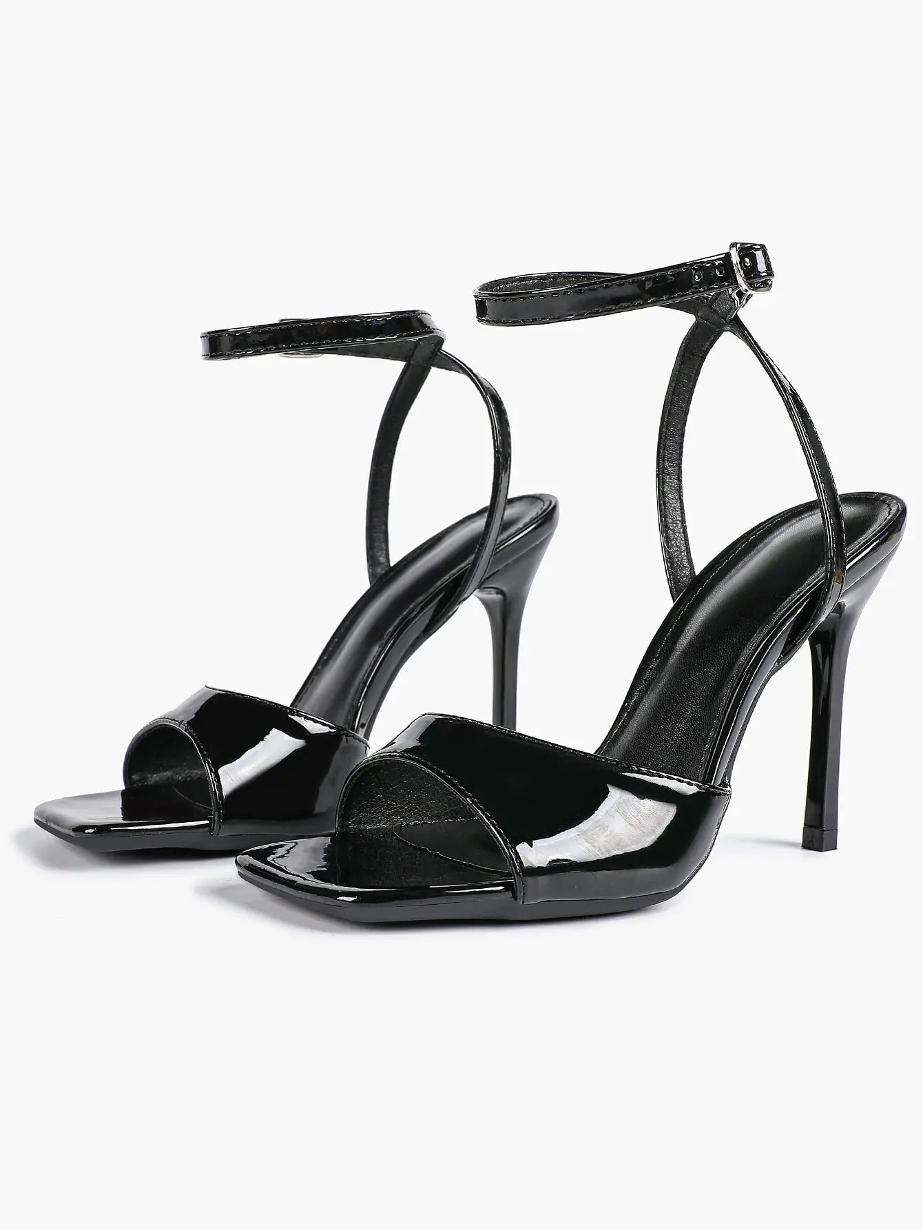 Women's Stiletto Heels 4.13 Inch Square Toe Ankle Strap Sandals Wedding Party Office Dress Shoes YISHIFAN