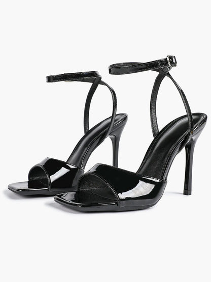 Women's Stiletto Heels 4.13 Inch Square Toe Ankle Strap Sandals Wedding Party Office Dress Shoes YISHIFAN
