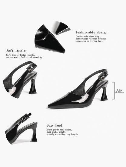 Women's Pointed Toe Slingback Pumps Patent Leather Chunky High Heels Dress Shoes with Adjustable Buckle Strap YISHIFAN