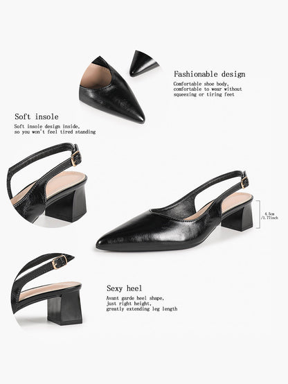 Nude Patent Slingback Heels with Pointed Toe and Comfortable Block Heel