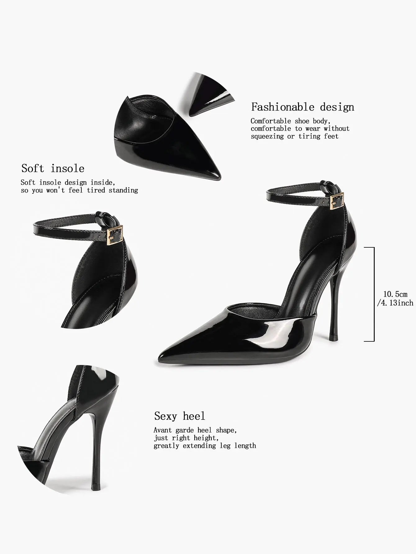 "Noir Edge" Patent Leather Pointed-Toe Ankle Strap D'Orsay Stilettos YISHIFAN