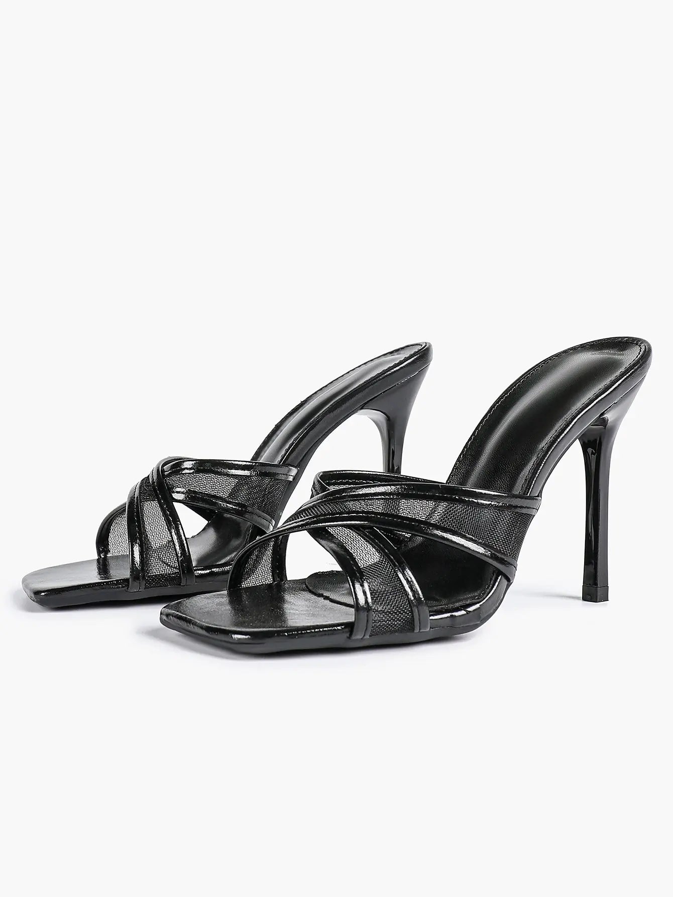 Women's Square Toe Cross Strap High Heel Sandals 3.74 Inch Sexy Stiletto Heels with Soft Insole Comfortable Mesh YISHIFAN