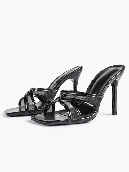 Women's Square Toe Cross Strap High Heel Sandals 3.74 Inch Sexy Stiletto Heels with Soft Insole Comfortable Mesh YISHIFAN