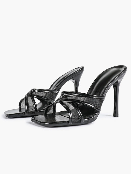 Women's Square Toe Cross Strap High Heel Sandals 3.74 Inch Sexy Stiletto Heels with Soft Insole Comfortable Mesh YISHIFAN