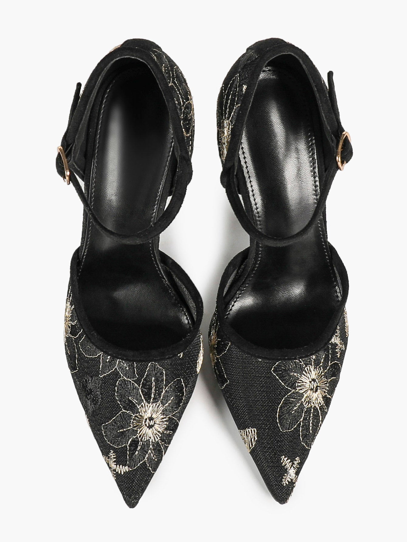 Sparkly Lace Pointed Toe Heels - 4.13" Ankle Strap Pumps with Non-Slip Sole