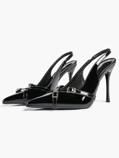 Women's Wine Red Patent Leather High-Heel Pointed Toe Ankle Strap Stiletto Heels Wedding Party Dress Shoes YISHIFAN
