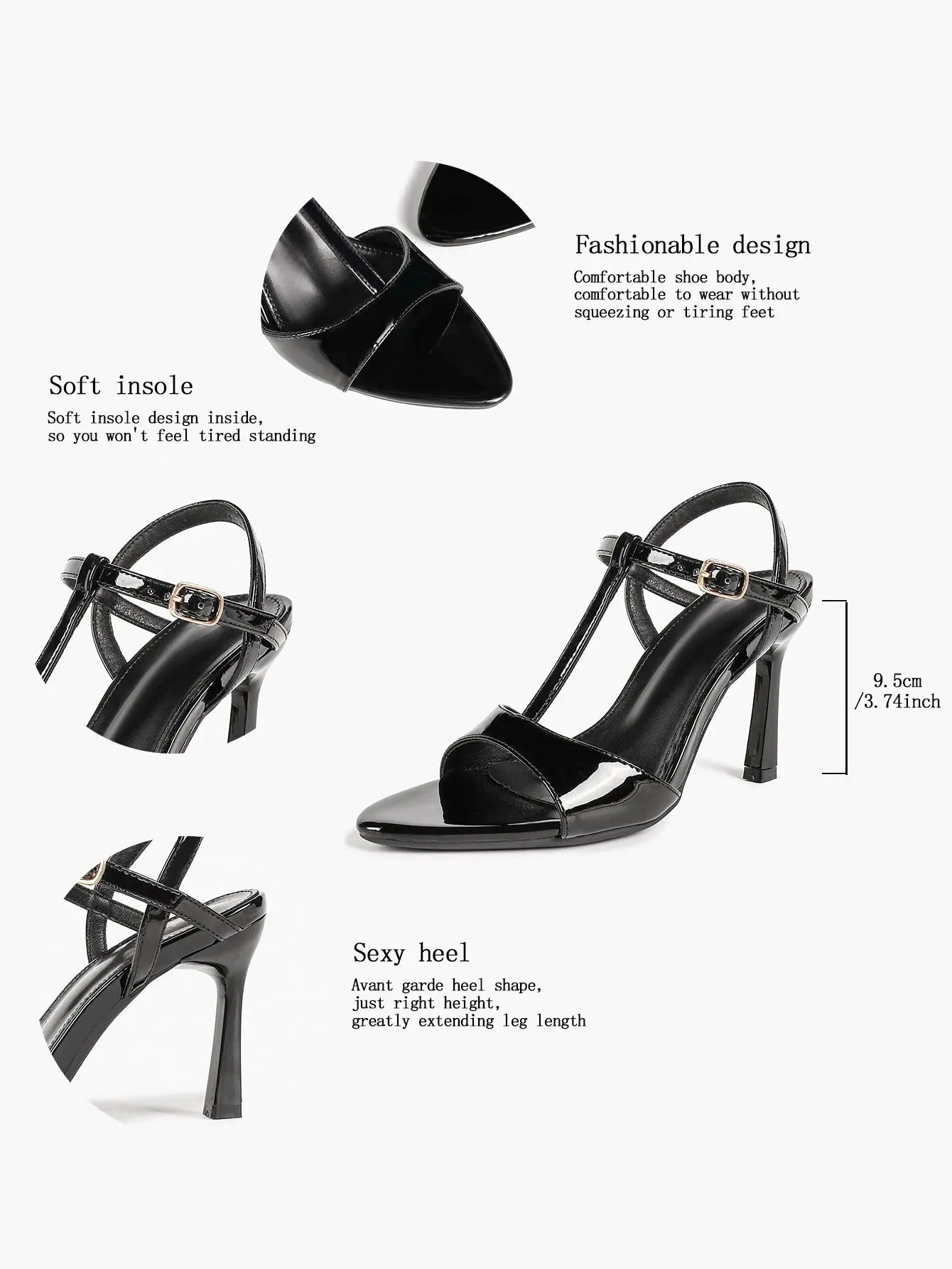 Women's Open Toe Stiletto Sandals Ankle Strap Buckle Sexy High Heel Dress Shoes 9.5CM YISHIFAN