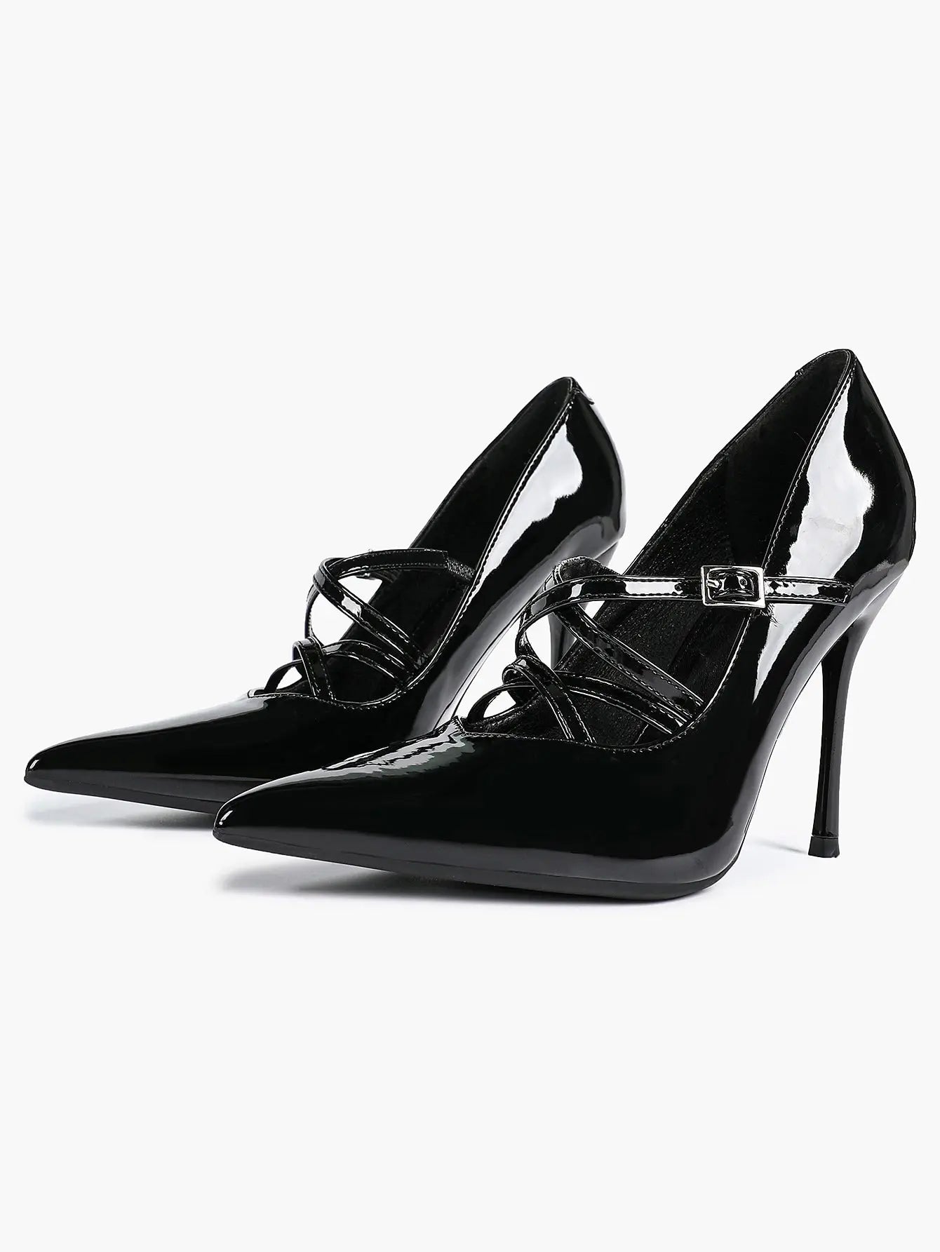 Burgundy Leather Stiletto Heels Sharp Pointed Toe Cross Strap Pump 4.13 INCH for Party Wedding Shoes YISHIFAN