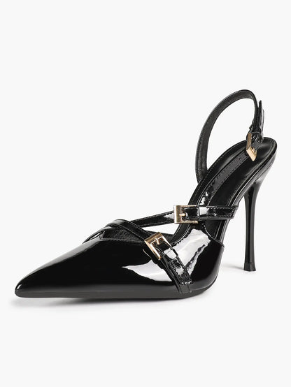 Slingback Pumps for Women Pointed Toe Cross Strap Stiletto Heels Buckle Dress Shoes Party Wedding YISHIFAN