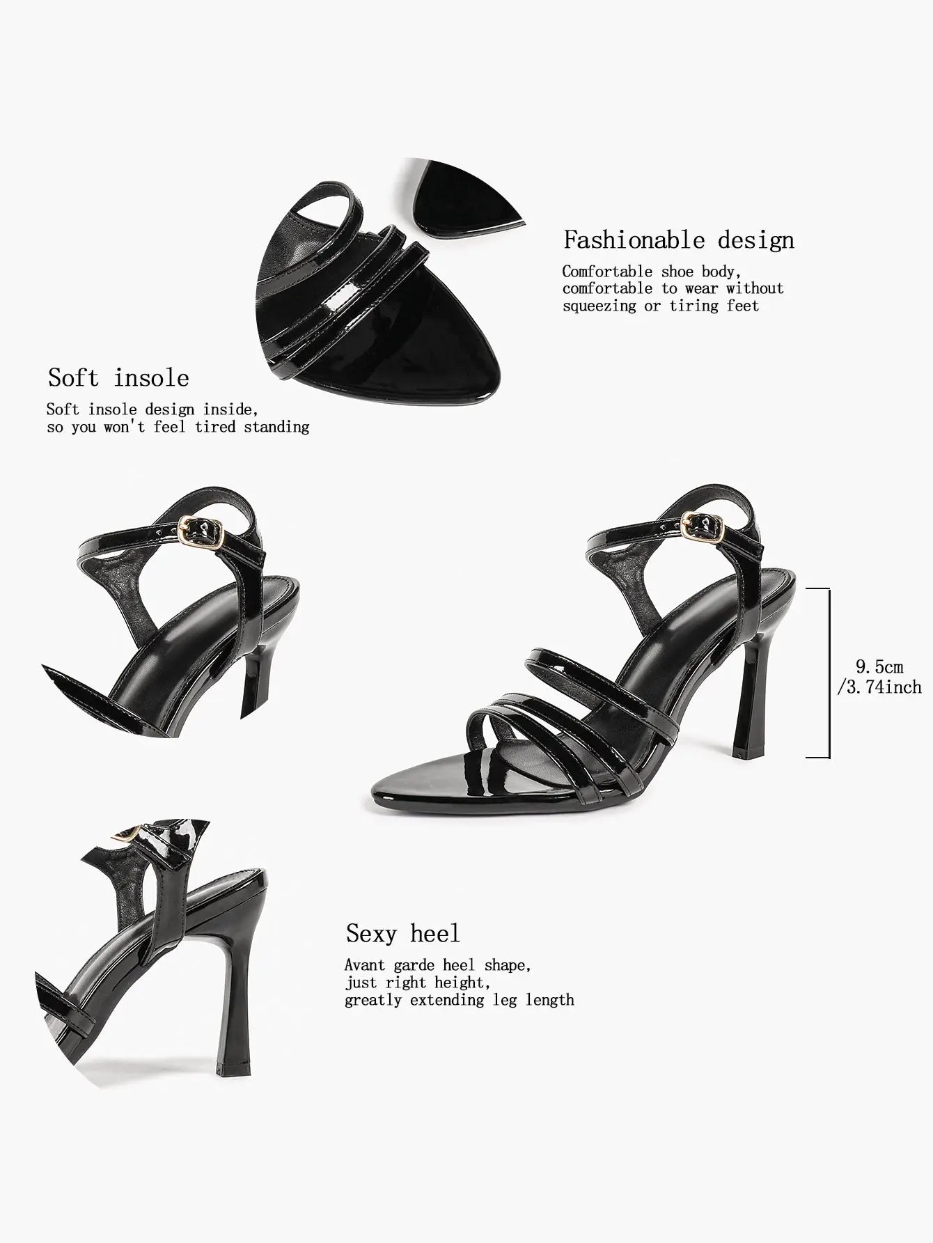 Women's Open Toe Stiletto Sandals Ankle Strap Buckle Sexy High Heel Dress Shoes 9.5CM YISHIFAN