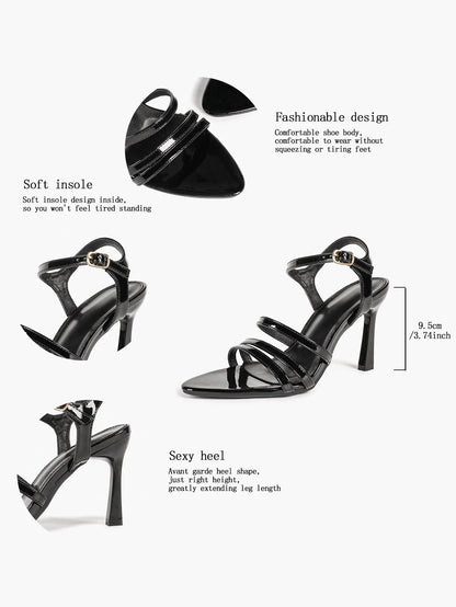Women's Open Toe Stiletto Sandals Ankle Strap Buckle Sexy High Heel Dress Shoes 9.5CM YISHIFAN