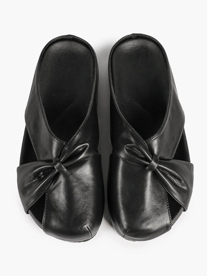 White Crossover Knot Slide Sandals – Women's Open Toe Flat Mule with Cushioned Footbed YISHIFAN