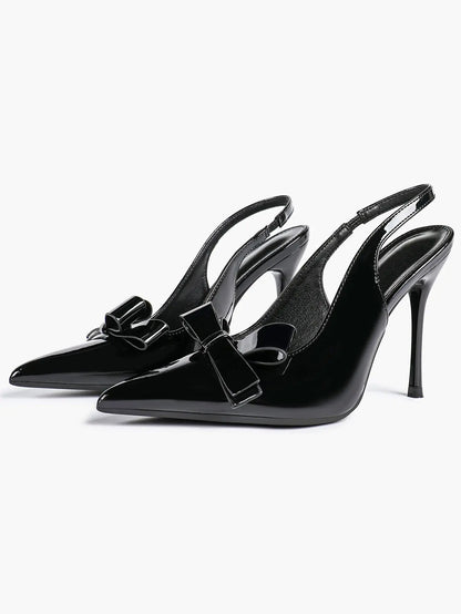 Women's Leather Bowknot High-Heel Closed Toe Pointed Toe Slingback Stiletto Heels Top-quality Shoes YISHIFAN