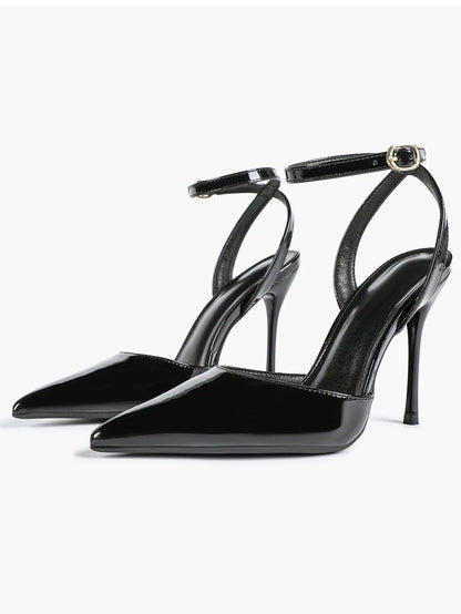 Women's Leather 4.13 INCH High-Heel Stiletto Pointed Toe Slingback Stiletto Heels for Elegant Scene YISHIFAN