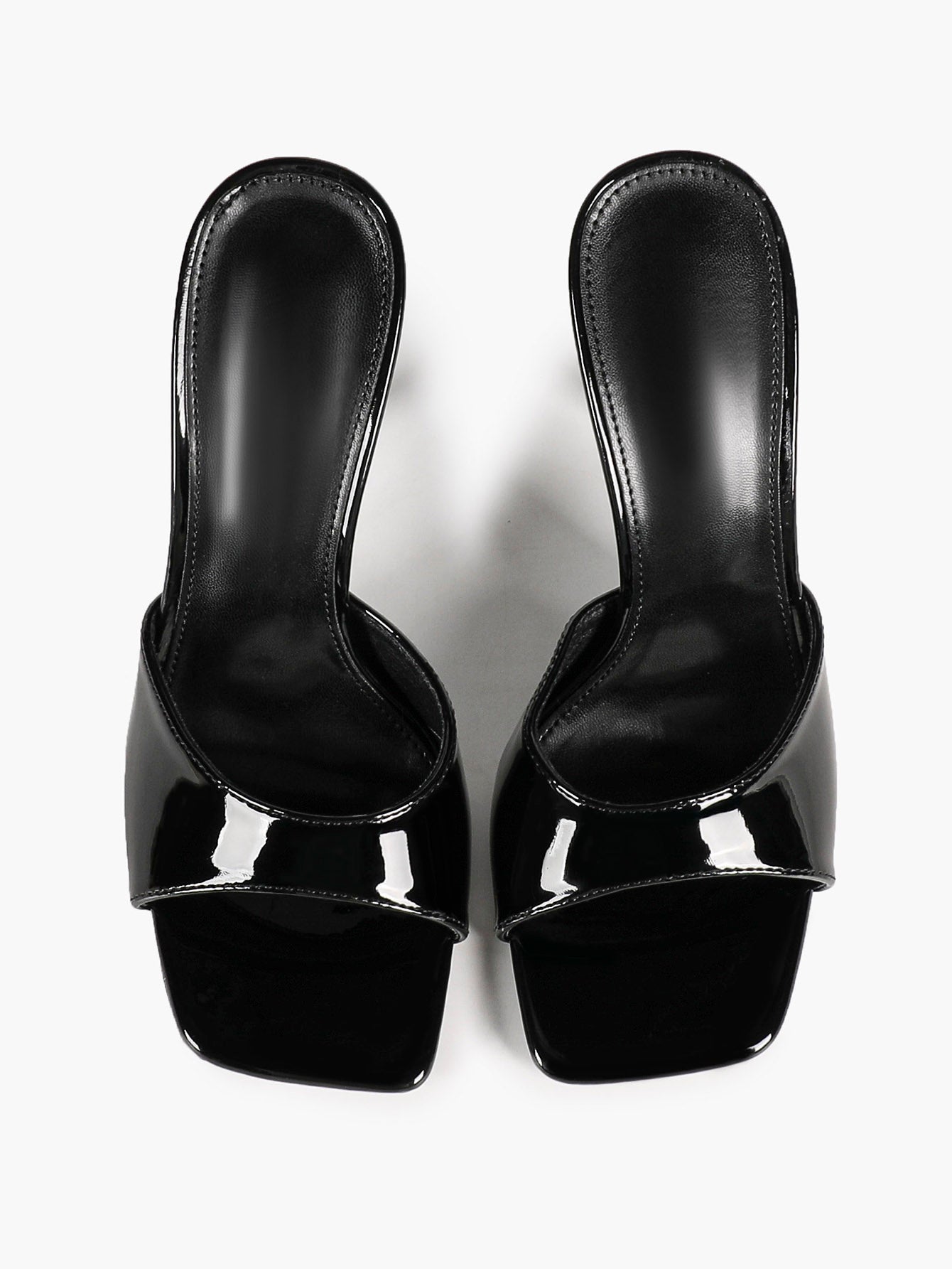 Women's White Patent Square Toe Stiletto Mules Slip-On Single Band Summer Vacation Shoes