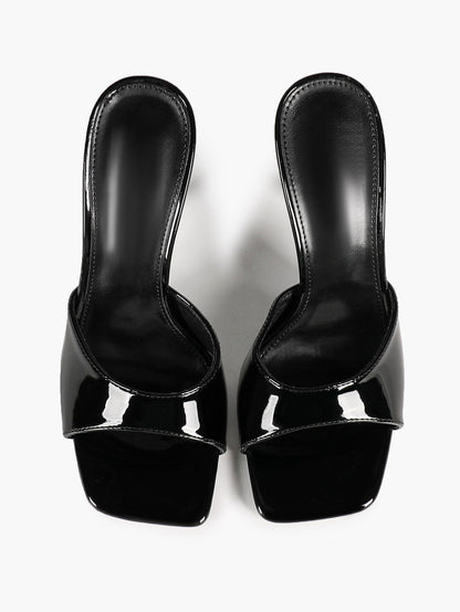 Women's White Patent Square Toe Stiletto Mules Slip-On Single Band Summer Vacation Shoes