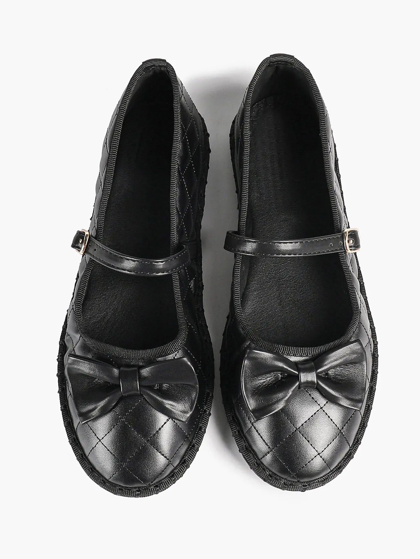 Women Round Toe Bow Quilted Mary Janes Flats Comfortable Casual Dress Shoes with Buckle Strap Casual Work Office Shoes YISHIFAN