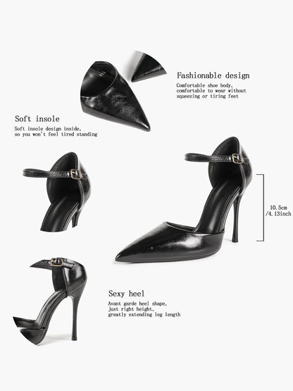 Women's Pointed Toe D'Orsay Pumps Ankle Strap Stiletto High Heels with Buckle YISHIFAN