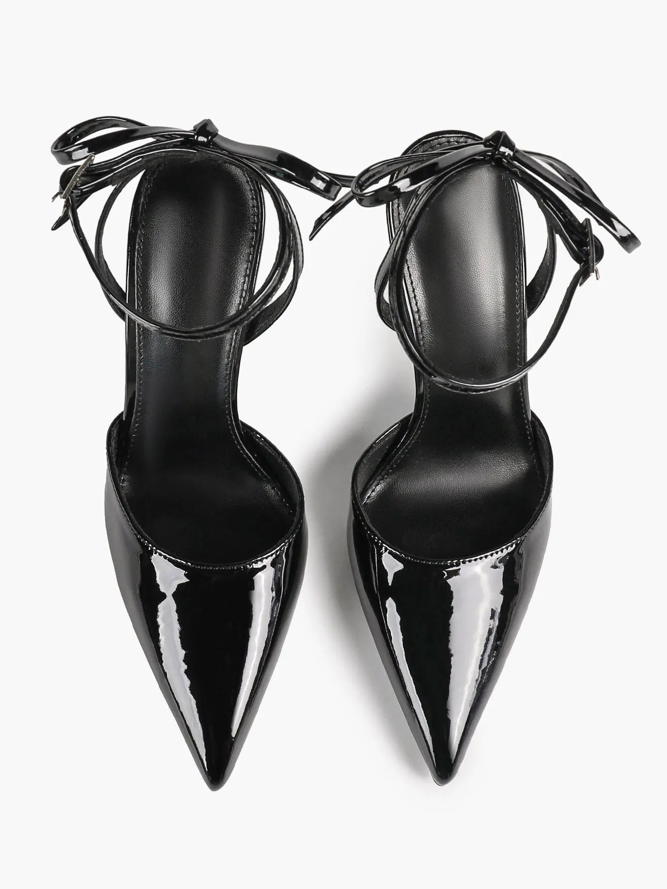 Black Patent D’Orsay Bow Ankle Strap Stiletto Heels – Women’s Pointed Toe High Heels YISHIFAN