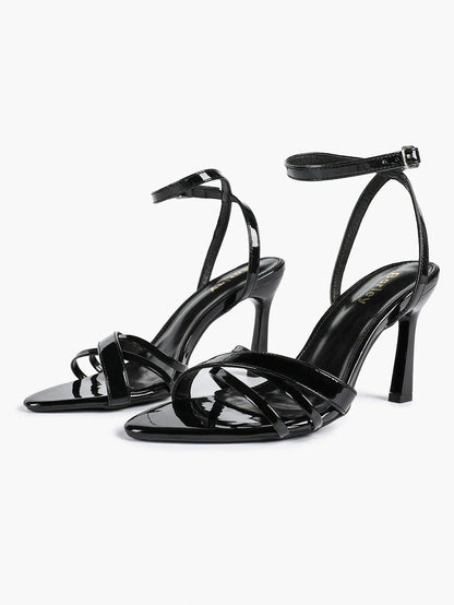 Brown Leather High-Heel Sandals  Cross Strap Stiletto Heels Wedding Party Dress Shoes YISHIFAN