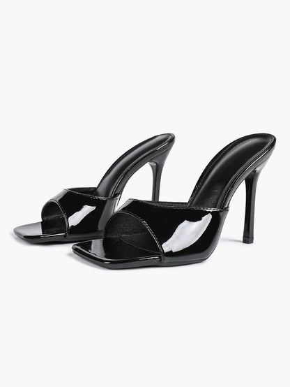 Women's Kitten Heels for Square Toe Open Toe Backless Mule Heels Stiletto Sandals 4.13 Inch YISHIFAN