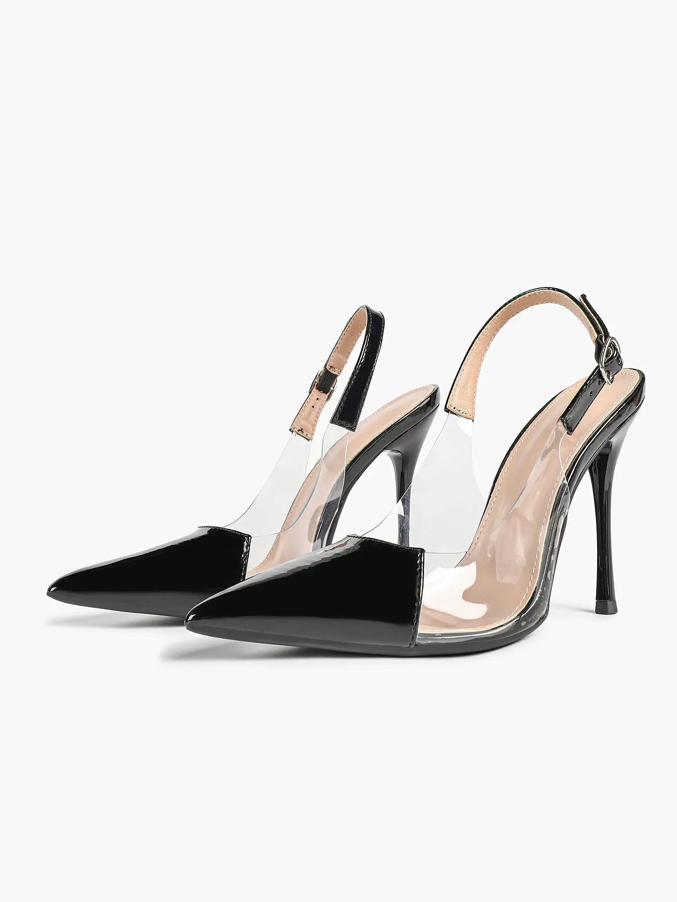 Women's Closed Pointed Toe Transparents Edge Stiletto Heel for Party Formal Dress Shoes YISHIFAN