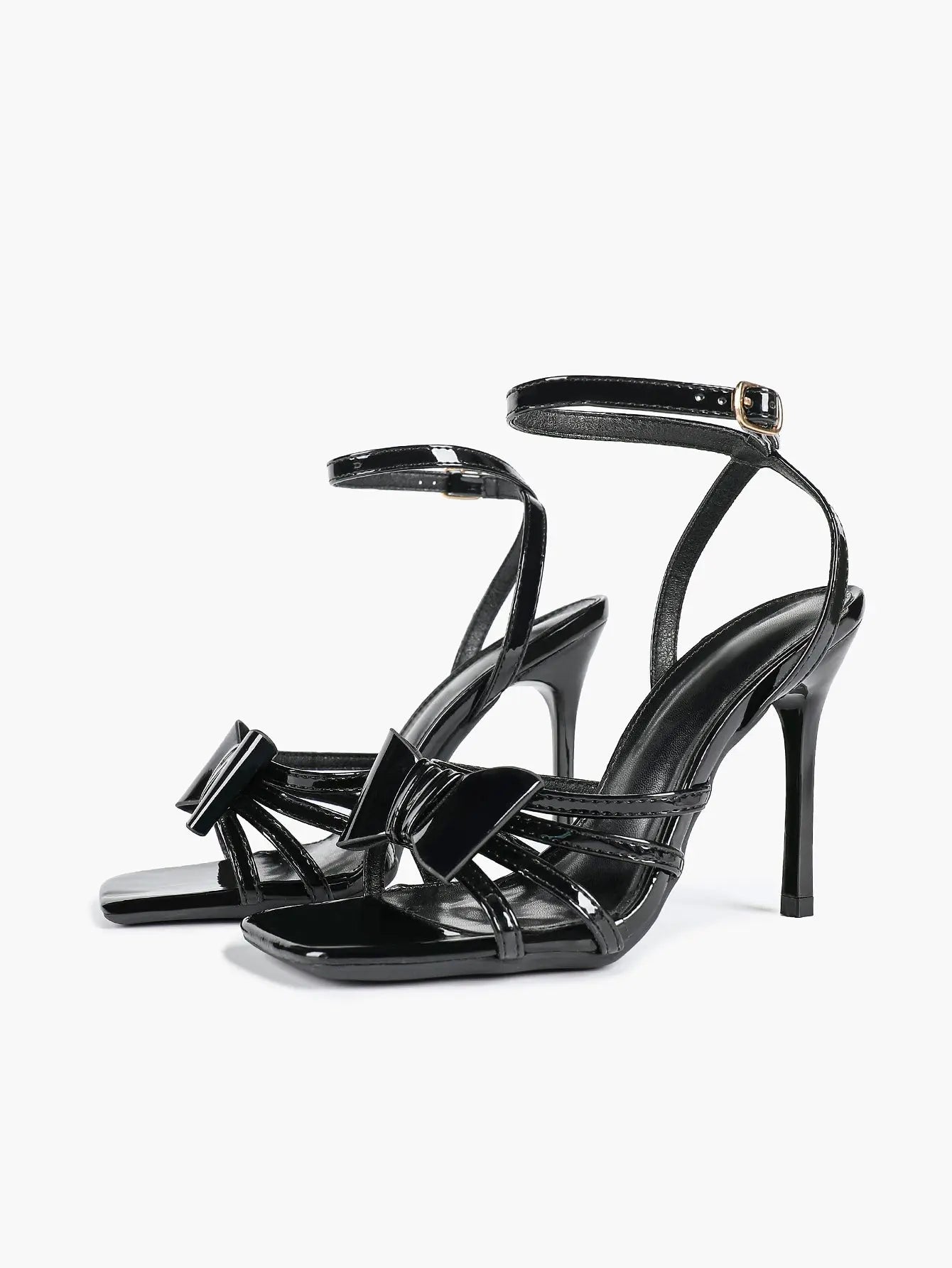 Women's Metallic Silver Open Toe Square Stiletto Sandals Galaxy Bowknot with Ankle Strap for Any Formal Scene YISHIFAN