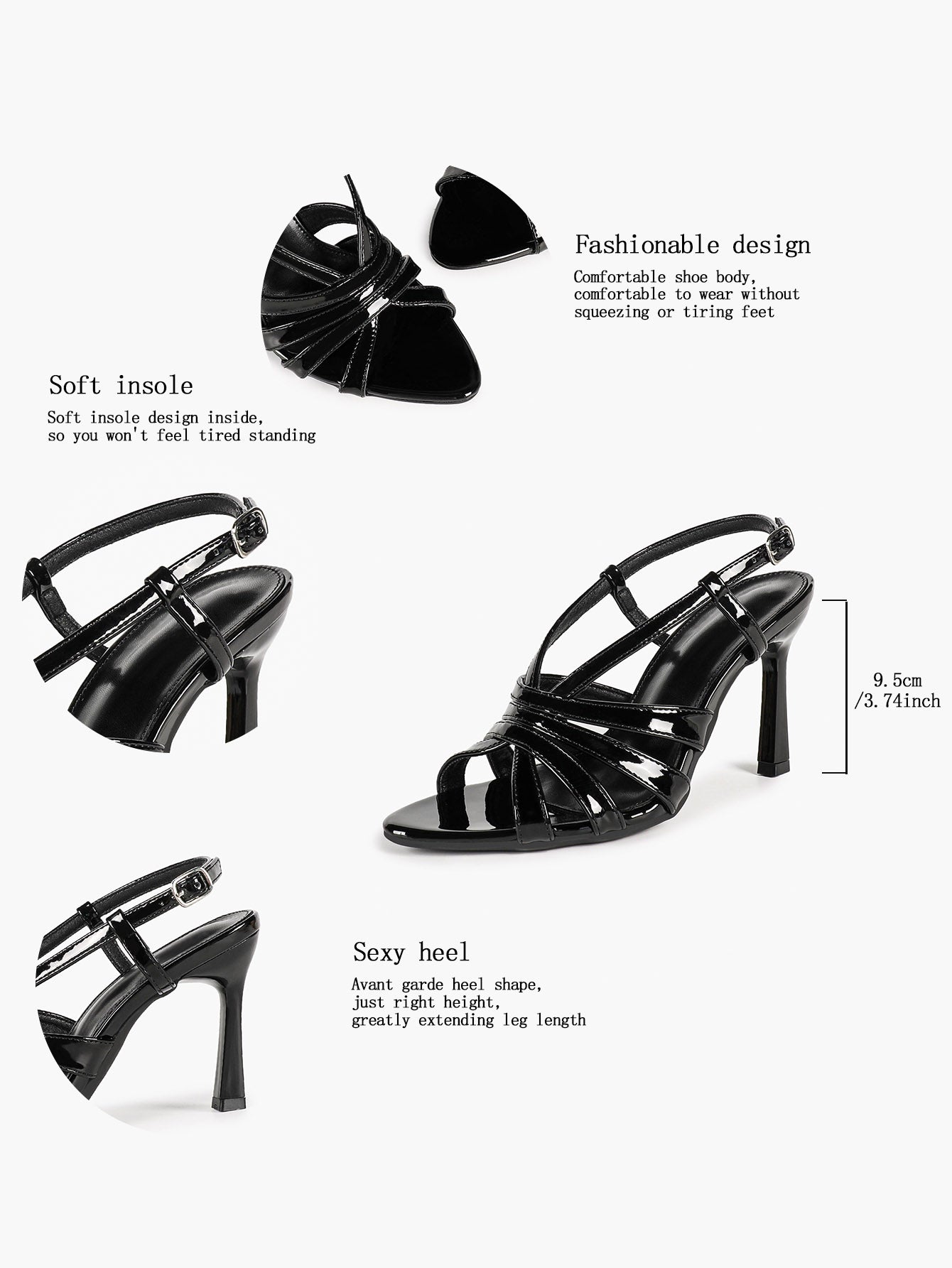 Women's Black Patent Leather Pointed Toe Stiletto Slingback Pumps Adjustable Buckle Office
