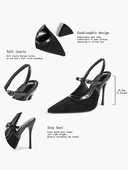 Women's Pointed Toe Stiletto Heels Mary Jane Slingback Pumps Buckle Strap Dress Shoes YISHIFAN