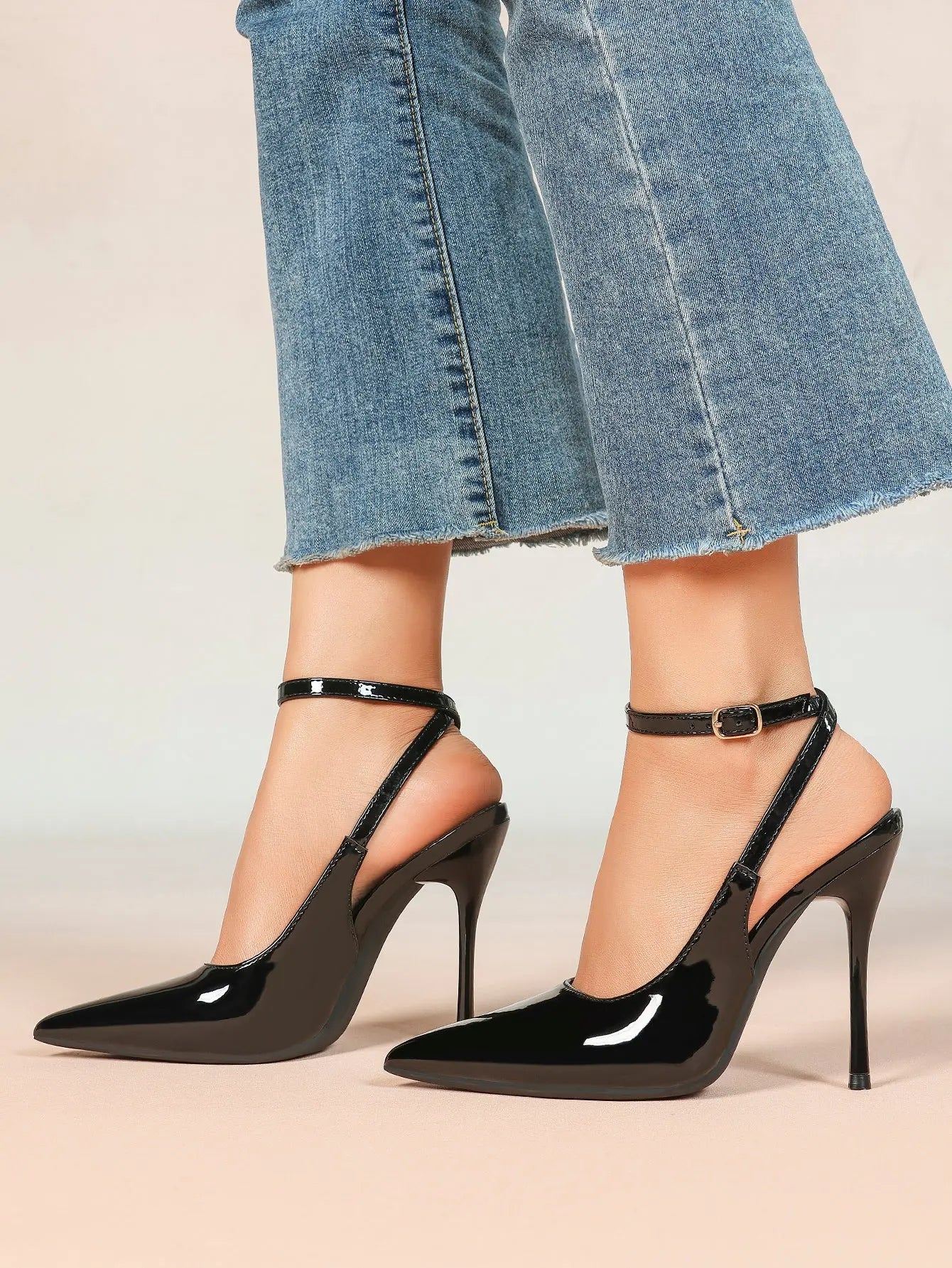Women's Leather Pointed Toe Closed Toe Ankle Strap Heels Dress Shoes for Wedding Party Office YISHIFAN