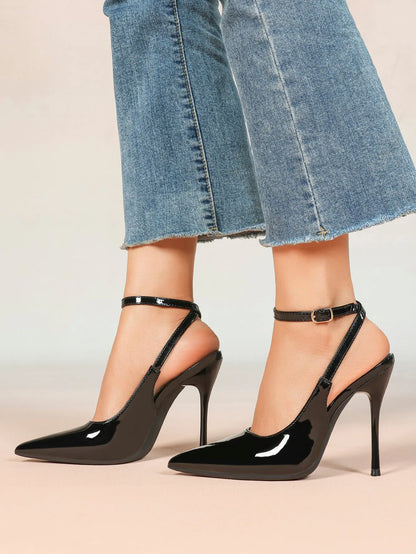 Women's Leather Pointed Toe Closed Toe Ankle Strap Heels Dress Shoes for Wedding Party Office YISHIFAN