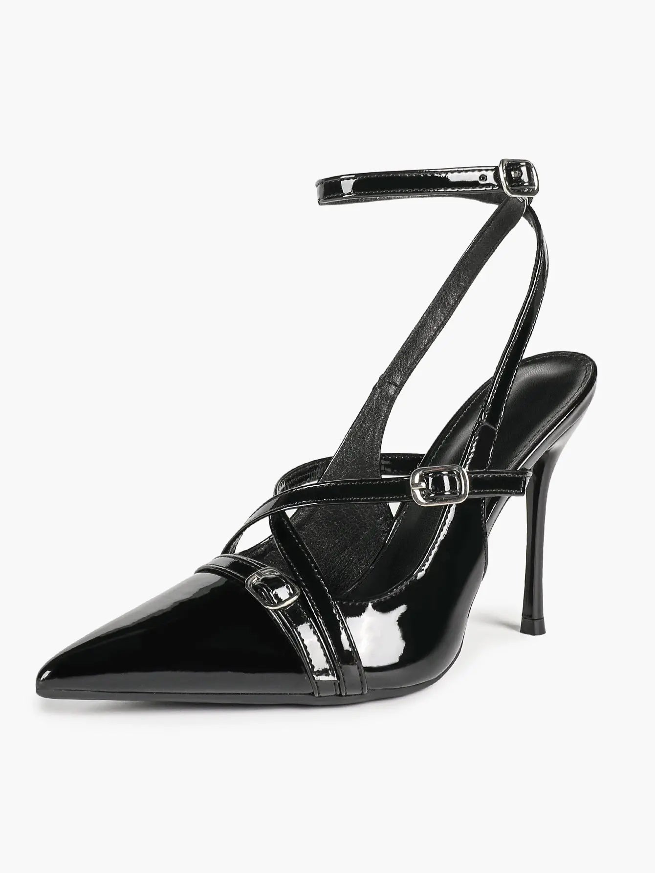 Women Pointed Toe Cross Strap Stiletto Heels Ankle Strap Buckle Dress Shoes Party Evening Sexy High Heels YISHIFAN