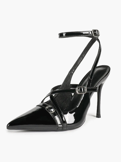 Women Pointed Toe Cross Strap Stiletto Heels Ankle Strap Buckle Dress Shoes Party Evening Sexy High Heels YISHIFAN