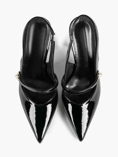 Women's Pointed Toe Slingback Stiletto Pumps Mary Jane High Heels with Pearl Accent YISHIFAN