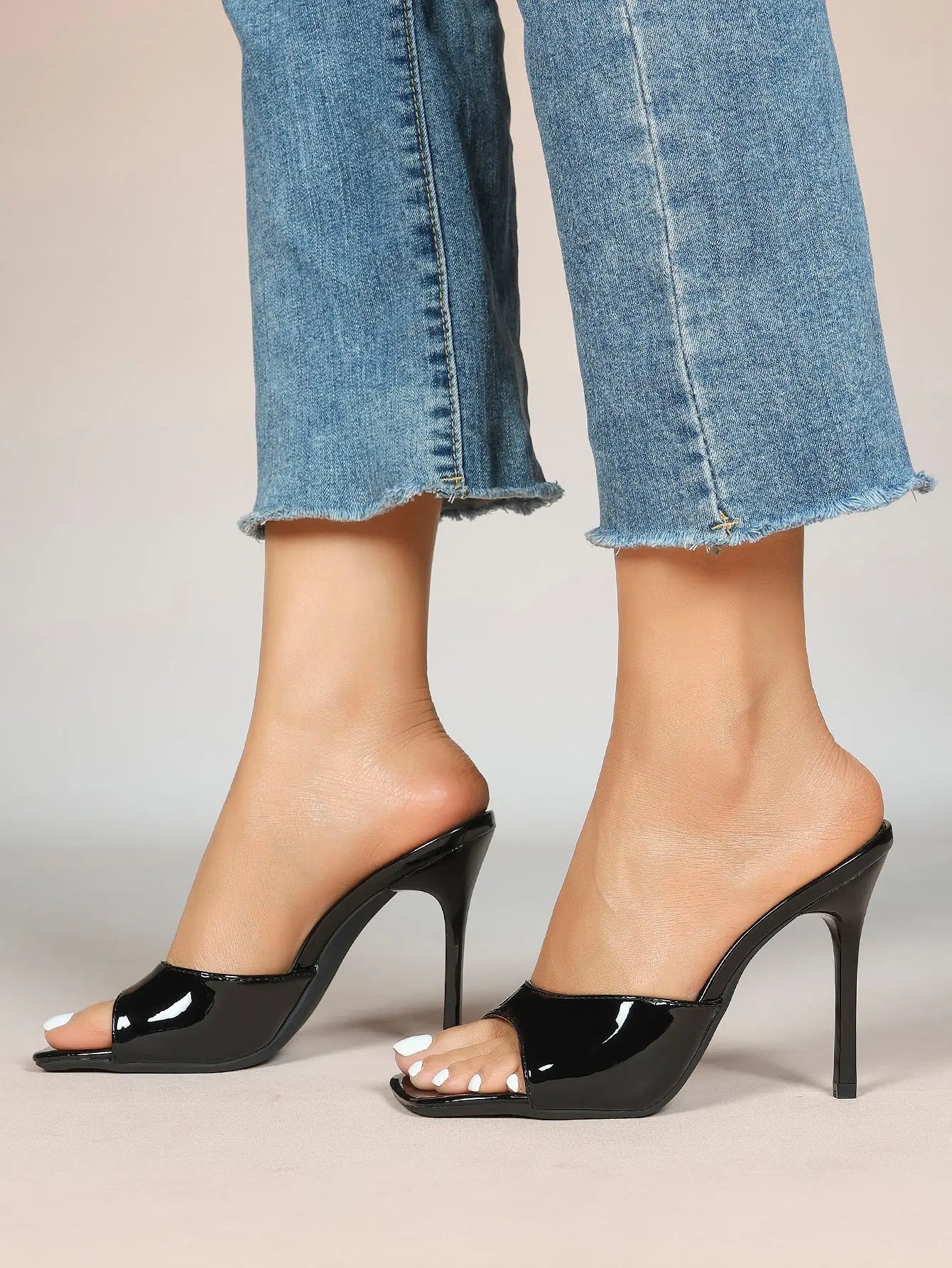 Women's Kitten Heels for Square Toe Open Toe Backless Mule Heels Stiletto Sandals 4.13 Inch YISHIFAN
