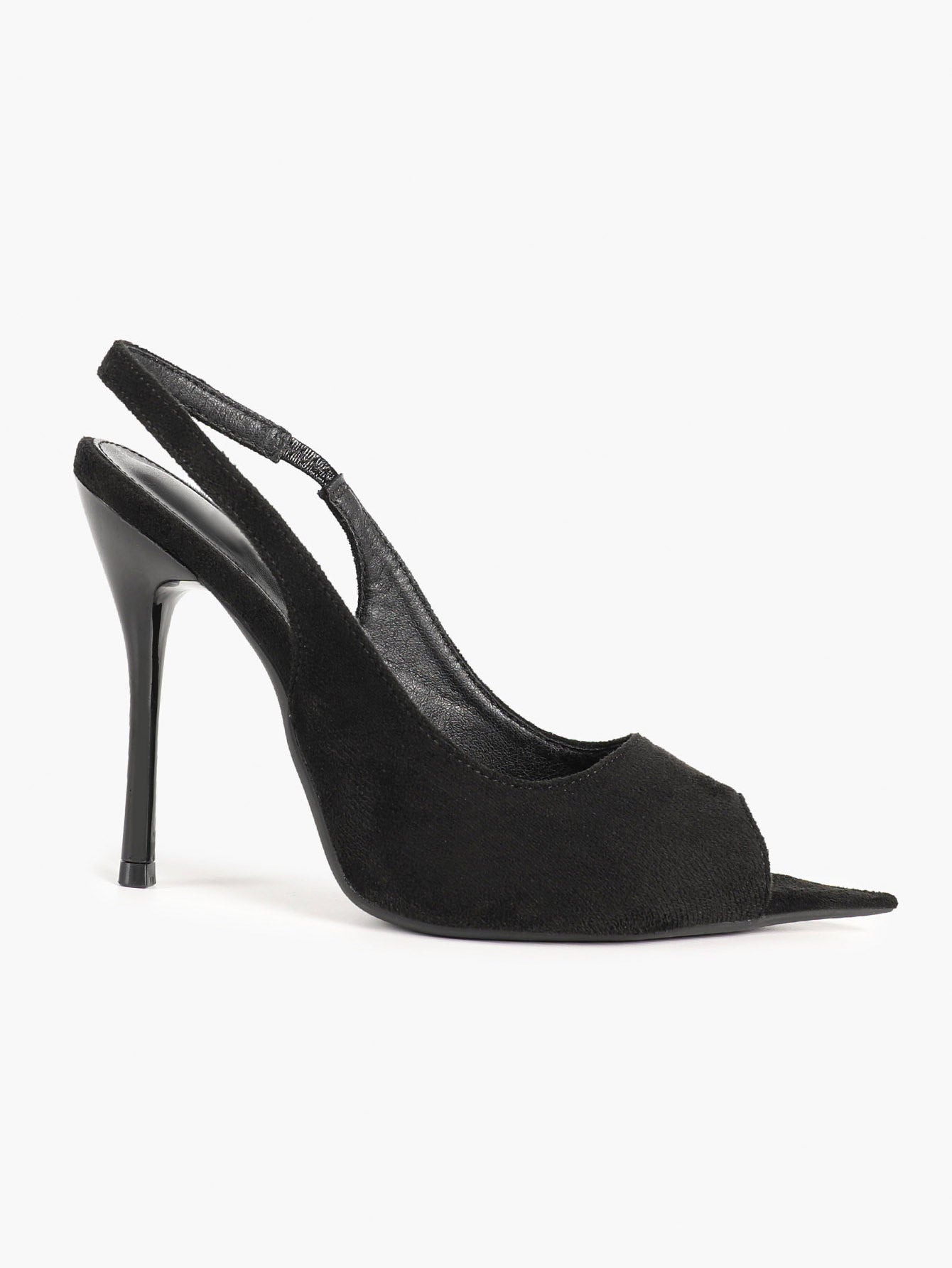 Women's Black Suede Pointed Peep Toe Stiletto Slingback Pumps Elastic Strap Office Shoes