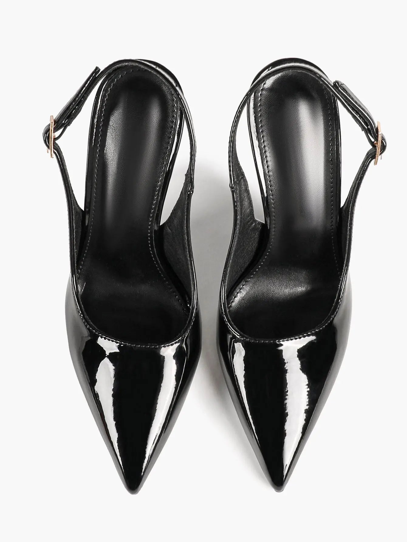 Patent Leather Pointed-Toe Slingback Heels with Gold Buckle YISHIFAN