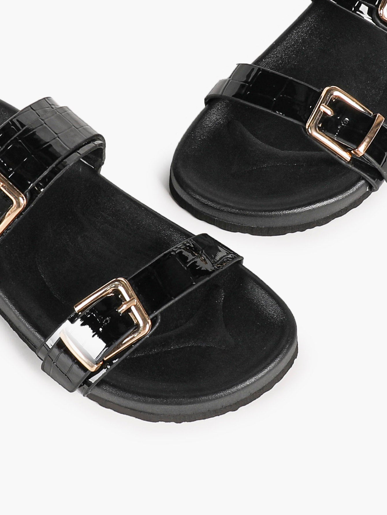 White Double-Buckle Platform Slide Sandals with Gold-Tone Hardware